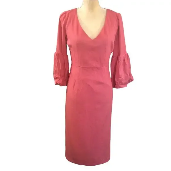 Veronica Beard Amalita Tea Length Pencil Midi Dress Bell Sleeve Melon Size 2 NWT - Picture 6 of 12